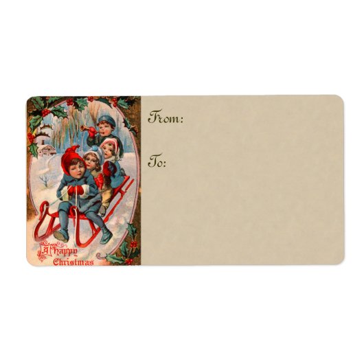 ヴィンテージクリスマスそり大きなギフトラベル ラベル (正面)