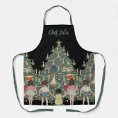 ヴィンテージクリスマスのまわりにの子飾どもの木 エプロン (正面)