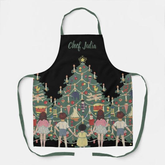 ヴィンテージクリスマスのまわりにの子飾どもの木 エプロン (正面)