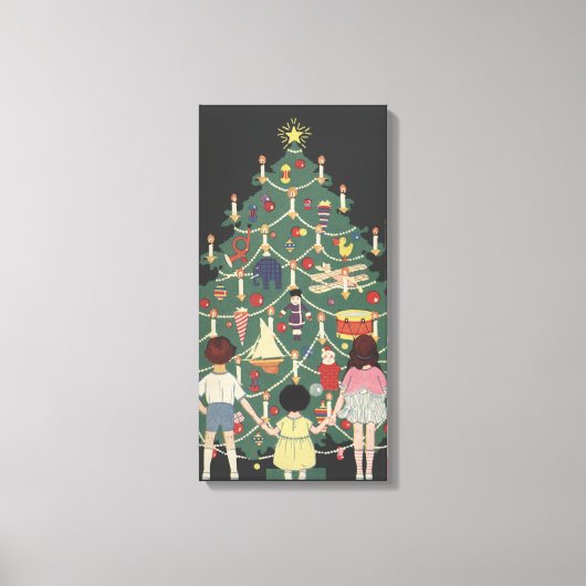 ヴィンテージクリスマスのまわりにの子飾どもの木 キャンバスプリント (正面)