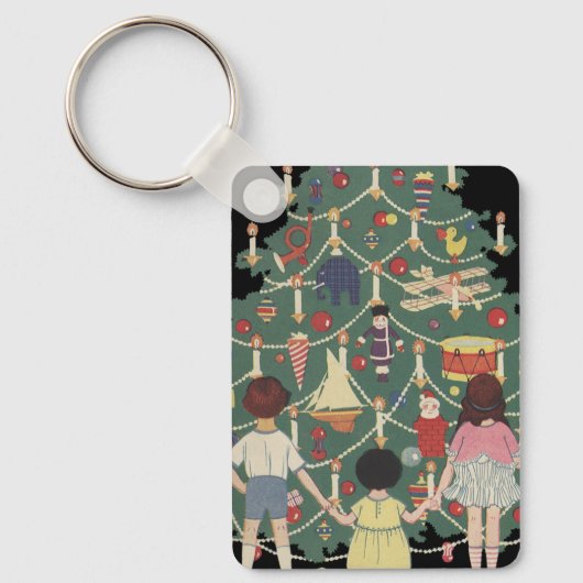 ヴィンテージクリスマスのまわりにの子飾どもの木 キーホルダー (正面)