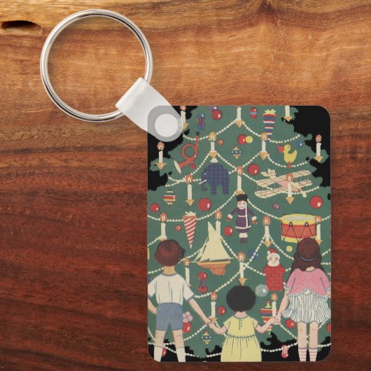 ヴィンテージクリスマスのまわりにの子飾どもの木 キーホルダー (正面)