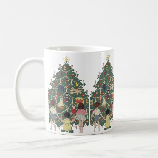 ヴィンテージクリスマスのまわりにの子飾どもの木 コーヒーマグカップ (左)