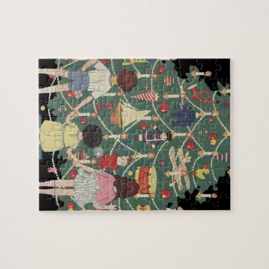 ヴィンテージクリスマスのまわりにの子飾どもの木 ジグソーパズル (横)