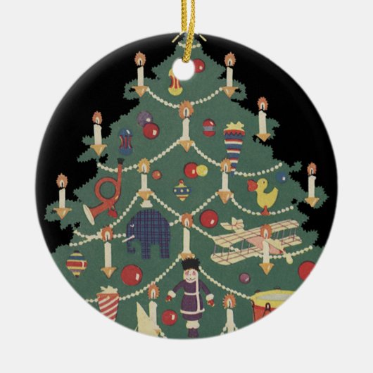 ヴィンテージクリスマスのまわりにの子飾どもの木 セラミックオーナメント (正面)