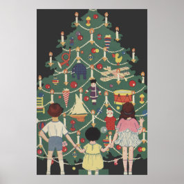 ヴィンテージクリスマスのまわりにの子飾どもの木 ポスター