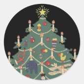 ヴィンテージクリスマスのまわりにの子飾どもの木 ラウンドシール (正面)