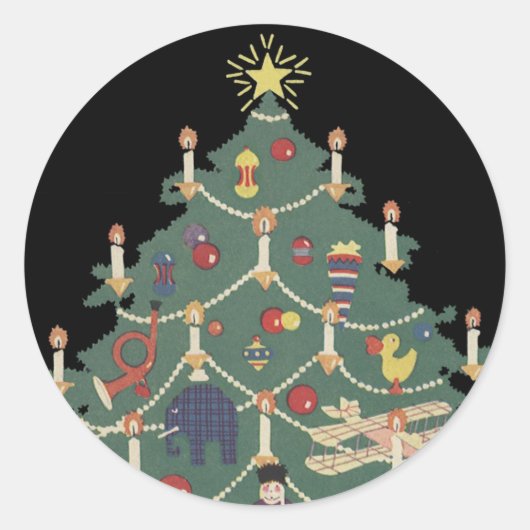 ヴィンテージクリスマスのまわりにの子飾どもの木 ラウンドシール (正面)