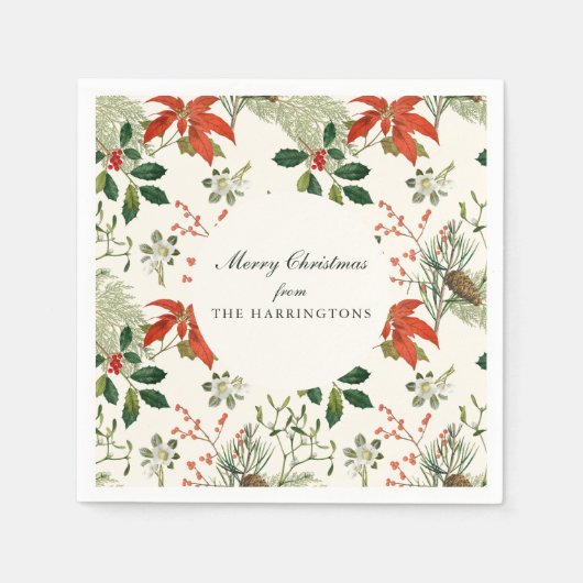 ヴィンテージクリスマスのグリーン模様 スタンダードカクテルナプキン (正面)