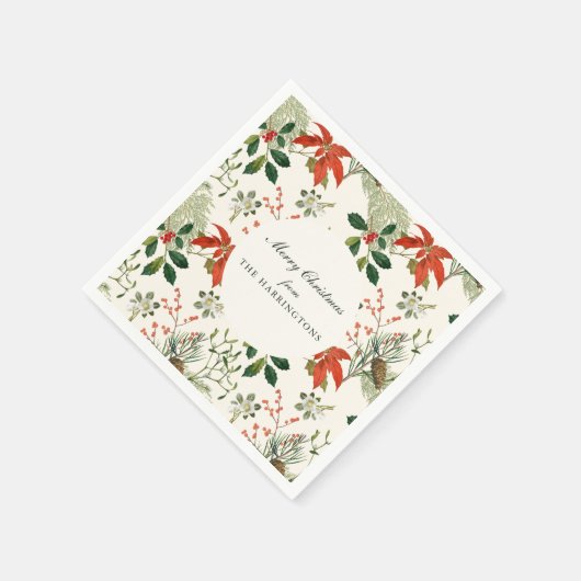 ヴィンテージクリスマスのグリーン模様 スタンダードカクテルナプキン (角)