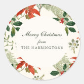 ヴィンテージクリスマスのグリーン模様 ラウンドシール (正面)