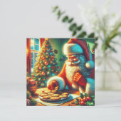 ヴィンテージクリスマスのサンタがクッキーを食べる シーズンカード (スタンド正面)