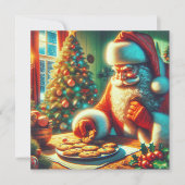 ヴィンテージクリスマスのサンタがクッキーを食べる シーズンカード (正面)