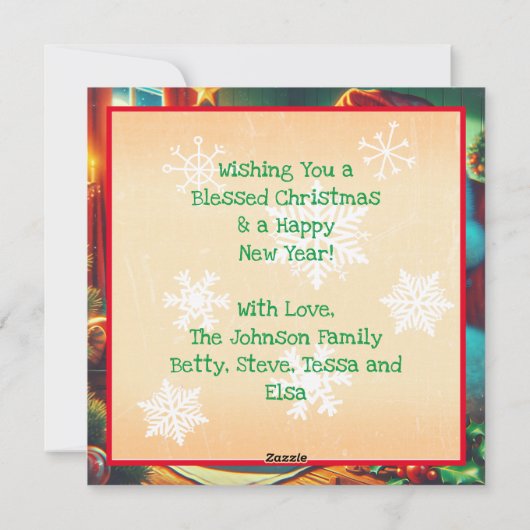 ヴィンテージクリスマスのサンタがクッキーを食べる シーズンカード (裏面)