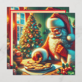 ヴィンテージクリスマスのサンタがクッキーを食べる シーズンカード