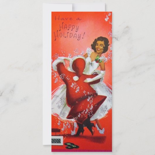 ヴィンテージクリスマスのサンタが女性と踊る シーズンカード (正面)