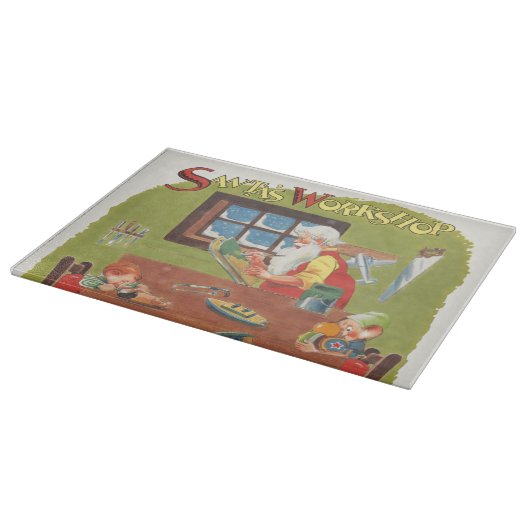 ヴィンテージクリスマスのサンタとエルフのワークショップ カッティングボード (角)