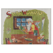 ヴィンテージクリスマスのサンタとエルフのワークショップ カッティングボード (正面)