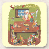 ヴィンテージクリスマスのサンタとエルフのワークショップ コースター (正面)