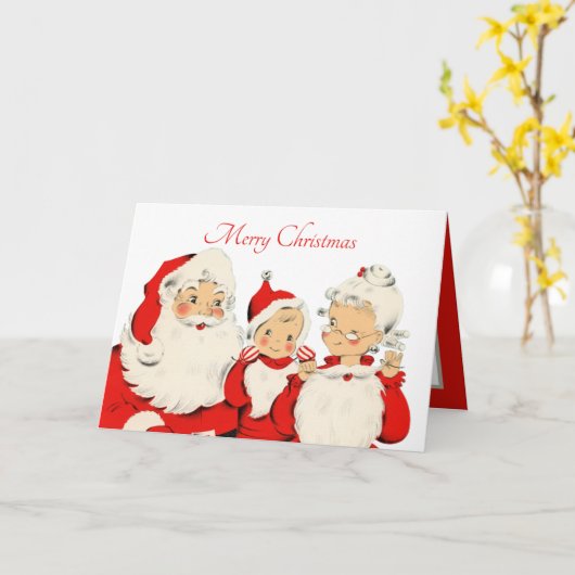ヴィンテージクリスマスのサンタとミセス・クロースに感情を加える カード (黄色い花)