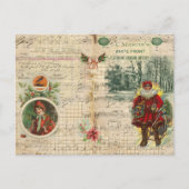 ヴィンテージクリスマスのサンタとミュージカルノーツ シーズンポストカード (正面)