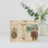 ヴィンテージクリスマスのサンタと音符 シーズンポストカード (スタンド正面)