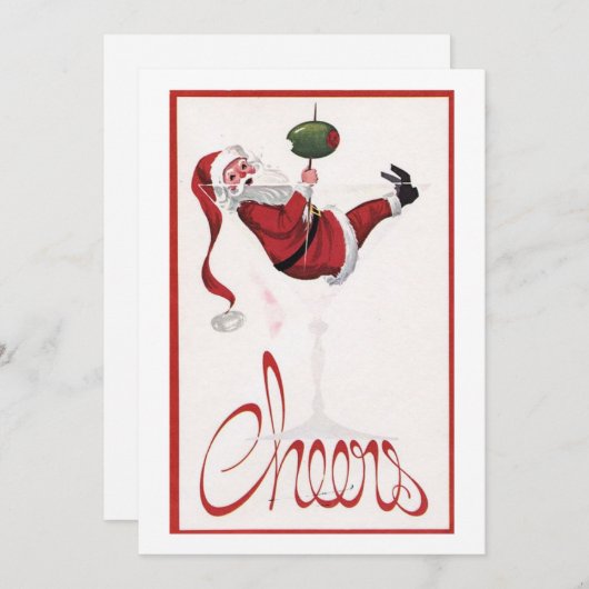 ヴィンテージクリスマスのサンタの乾杯 シーズンカード (正面/裏面)