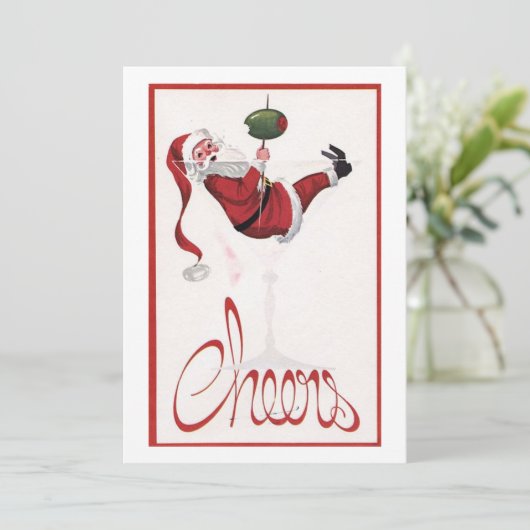 ヴィンテージクリスマスのサンタの乾杯 シーズンカード (スタンド正面)