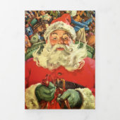ヴィンテージクリスマスのサンタクロースが玩具を積んだスレー 三つ折りクリスマスカード (カバー)