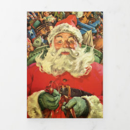 ヴィンテージクリスマスのサンタクロースが玩具を積んだスレー 三つ折りクリスマスカード