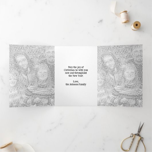 ヴィンテージクリスマスのサンタクロースが玩具を積んだスレー 三つ折りクリスマスカード (内部)