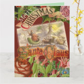 ヴィンテージクリスマスのサンタクロースが飛ぶソリ カード (黄色い花)