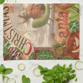 ヴィンテージクリスマスのサンタクロースが飛ぶソリ キッチンタオル (折り畳み)