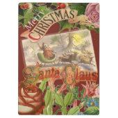 ヴィンテージクリスマスのサンタクロースが飛ぶソリ クリップボード (裏面)