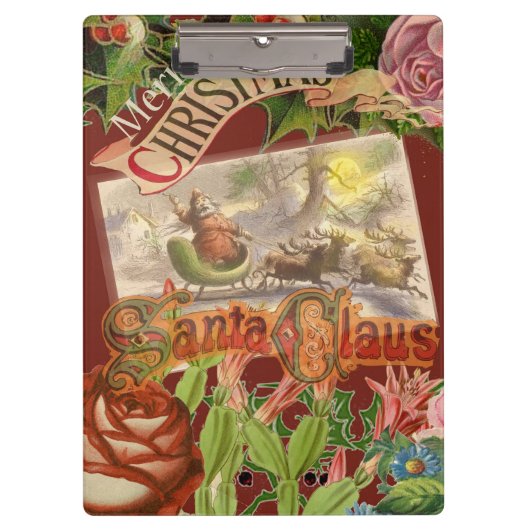 ヴィンテージクリスマスのサンタクロースが飛ぶソリ クリップボード (正面)