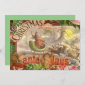 ヴィンテージクリスマスのサンタクロースが飛ぶソリ シーズンカード (正面/裏面)