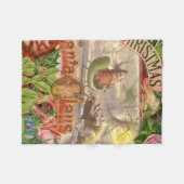 ヴィンテージクリスマスのサンタクロースが飛ぶソリ フリースブランケット (正面(横))