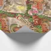 ヴィンテージクリスマスのサンタクロースが飛ぶソリ ラッピングペーパー (角)