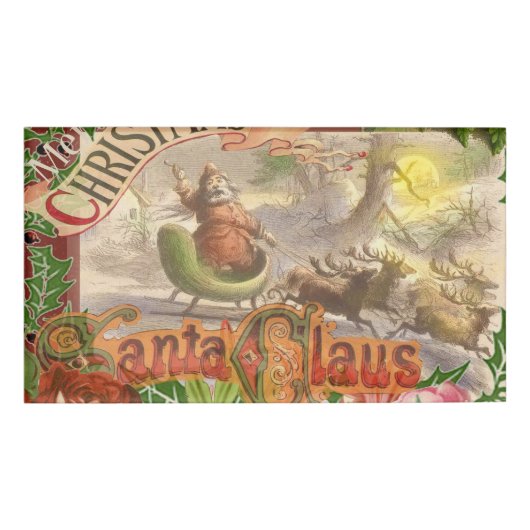 ヴィンテージクリスマスのサンタクロースが飛ぶソリ 名札 (正面)