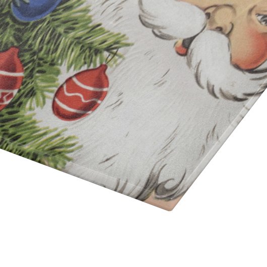 ヴィンテージクリスマスのサンタクロースとツリーオーナメント カッティングボード (角)