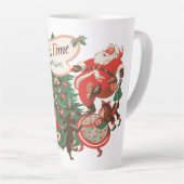 ヴィンテージクリスマスのサンタクロースと踊る子供たち カフェラテマグ (右アングル)