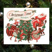 ヴィンテージクリスマスのサンタクロースと踊る子供たち ポスター