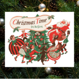 ヴィンテージクリスマスのサンタクロースと踊る子供たち ポスター