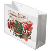 ヴィンテージクリスマスのサンタクロースと踊る子供たち ラージペーパーバッグ (正面アングル)