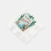 ヴィンテージクリスマスのサンタクロースの陽気な挨拶 縁ありカクテルナプキン (角)