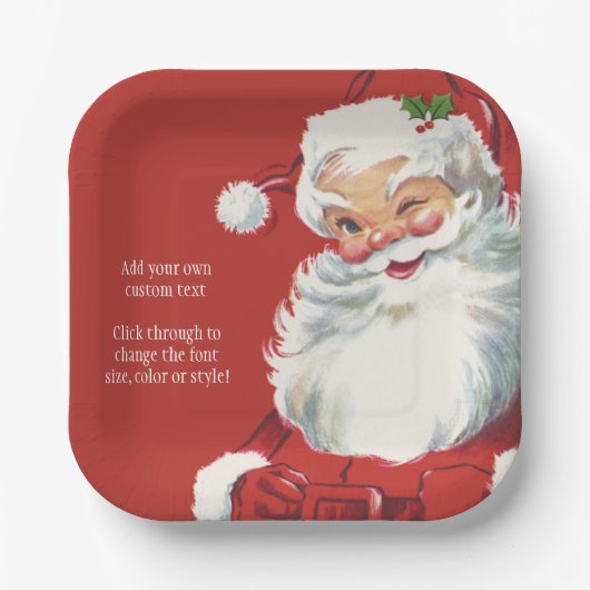 ヴィンテージクリスマスのサンタクロース、陽気でウインク ペーパープレート (正面)