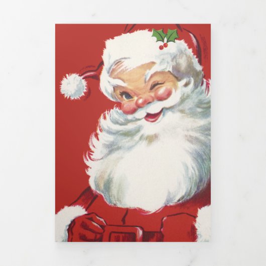 ヴィンテージクリスマスのサンタクロース、陽気でウインク 三つ折りクリスマスカード (カバー)