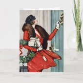 ヴィンテージクリスマスのドアステップイラスト カード (正面)
