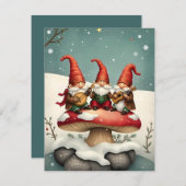 ヴィンテージクリスマスのノームがキノコの上で音楽を演奏 シーズンカード (正面/裏面)