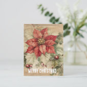 ヴィンテージクリスマスのポインセチアの花 ポストカード (スタンド正面)